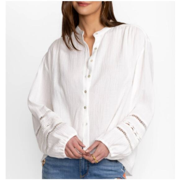 New JOHNNY WAS CALME Women's Cream Cotton Gauze Peasant Top Size XL - Picture 9 of 11